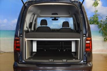VanEssa sleeping system built into the VW Caddy Maxi 3 and 4 rear view