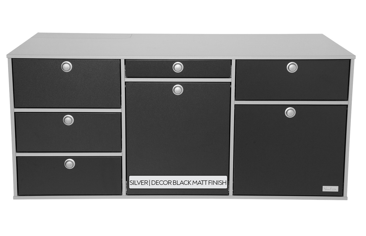 VanEssa camping kitchen for vehicle rear body silver Decor black matt finish closed