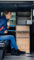 Preview: VanEssa Aufsatzschrank offen auf Modulturm T2 im Van in Graphit Wildeiche im Fahrzeug