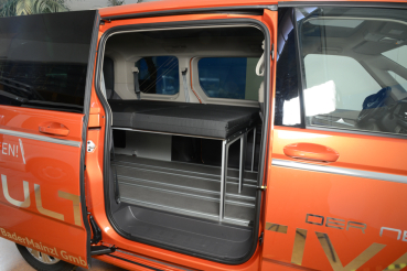 VanEssa sleeping system Surfer split double bed in VW T7 Multivan