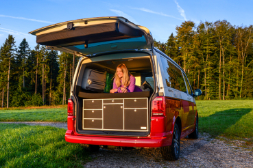VanEssa Sleeping system for the kitchen in the VW T5 T6 T6.1 rear view