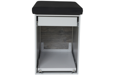 VanEssa T0 fashion tower storage space with upholstered pull-out silver back view