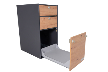 VanEssa Modulturm T1 WC or cool box pull-out open in graphite wild oak