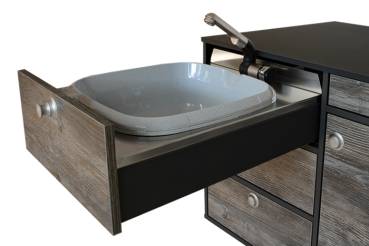 VanEssa rear kitchen graphite decor Bulli pull-out sink open