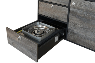 VanEssa rear kitchen graphite decor Bulli pull-out cooker open