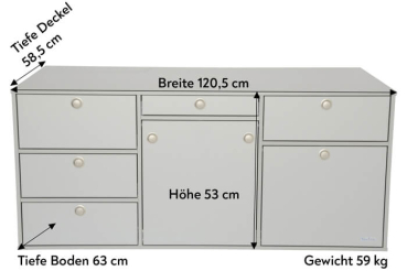 VanEssa rear kitchen height 53 cm measurements and weight