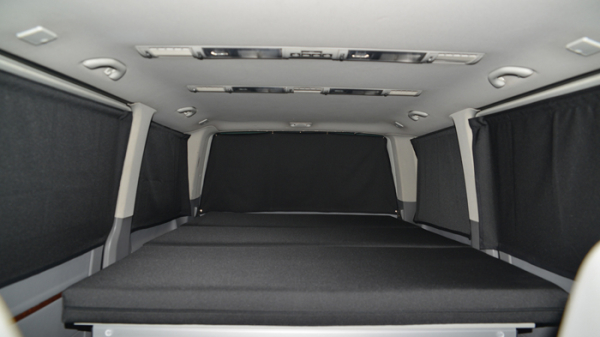 Blackout rear textile curtains in the VW Multivan