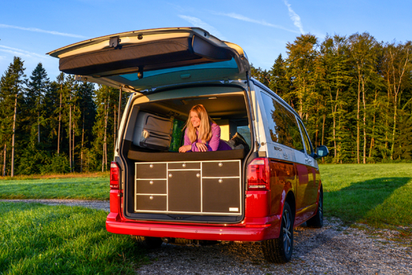 VanEssa Sleeping system for the kitchen in the VW T5 T6 T6.1 rear view