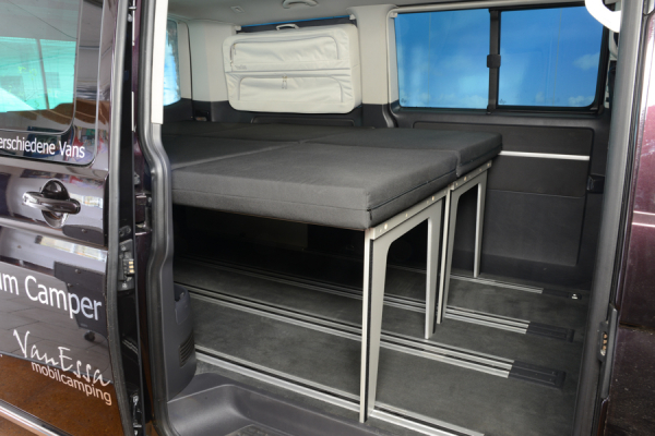 VanEssa Surfer split sleeping system as double bed in the VW T5 / T6 / T6.1 Multivan