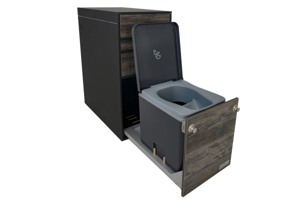 Dry separation toilet Trelino EVO M anthracite in interior module tower T2 WC with toilet pull-out