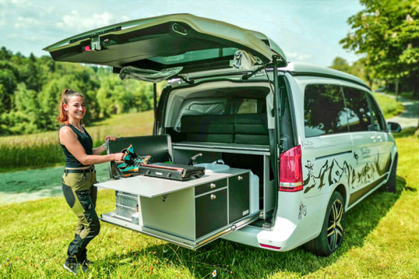 VanEssa Riva kitchen on rear extension with two-burner grill