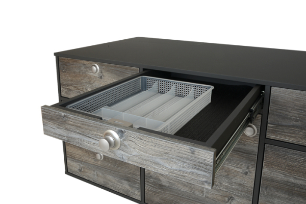 VanEssa rear kitchen graphite decor Bulli cutlery drawer open