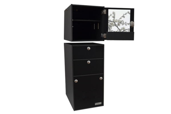 VanEssa T1 modular tower with open top cabinet in graphite black matt