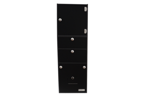 VanEssa top unit closed on T2 modular tower in graphite black matt