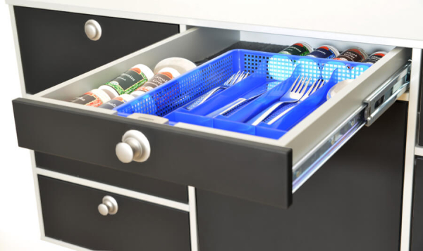 Cutlery drawer with cutlery bin in rear kitchen VanEssa