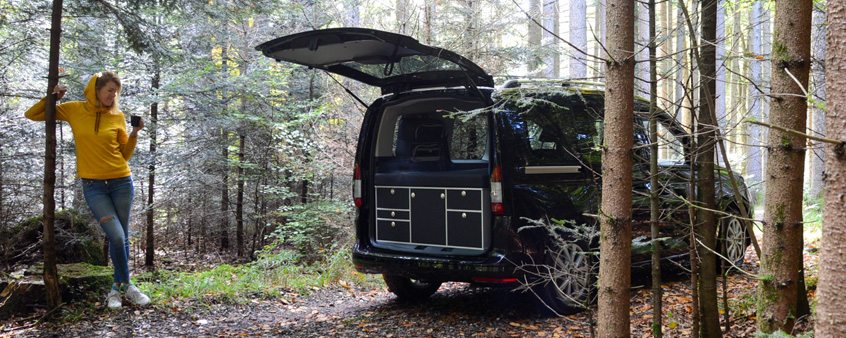 Tourneo Connect Campervan with Kitchen system in the woods